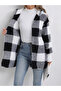 Checked Long Sleeve Zip Up Hooded Coat - 4