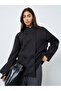 Black Solid Stand Collar Drop Shoulder Coat
