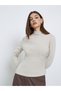 Beige High Neck Slim Fit Knit T-Shirt - 3
