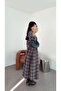 Blue Plaid Dress with Bow Collar - 2