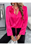 Neon Pink Long Sleeve Top with Floral Detail - 5