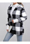Checked Long Sleeve Zip Up Hooded Coat - 3