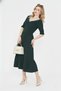 Women's Short Sleeve Knitwear V-Neck Wool Viscose Midi Length Dress - 3