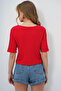 Red Front Tie Short Sleeve Gofre Summer Blouse Alc-X13580 - 7