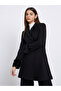 Black Longline Wool Like Coat with Faux Fur Detail - 3