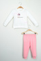 Baby Girls White Floral Applique Detail Sweatshirt and Pink Sweatpants Set