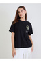 Black Embroidered Floral Pocket T-Shirt