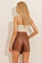 Tan Pleated Detailed Zippered Faux Leather Mini Short Skirt Alc-X10772 - 5