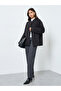 Black Solid Stand Collar Drop Shoulder Coat - 2