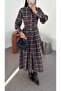 Blue Plaid Dress with Bow Collar - 4