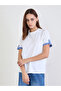 White Cotton T-Shirt with Blue Cuff Detail - 3