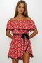 Red Madonna Collar Beading Embroidered Asymmetrical Cut Mini Summer Dress Alc-X13644 - 3