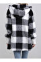Checked Long Sleeve Zip Up Hooded Coat - 2