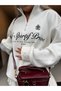 Ecru Sweatshirt with Printed Detail and Zipper - 5