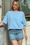 Baby Blue Crew Neck Oversize T-Shirt with Pearl and Stone Embroidery Alc-X11964 - 5