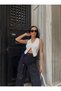Women's Cream V-Neck Button Detailed Asymmetrical Cut Ribbed Knitwear Vest Crop Top - 4