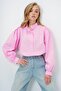 Pink Judge Collar Half Placket Balloon Sleeve Poplin Shirt Blouse Alc-X14059 - 4