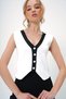 White V-Neck Color Block Knitwear Vest Alc-X13379 - 5