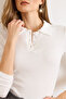 Women's Ecru Polo Neck Buttoned Long Sleeve Cotton Blouse Blz-19003170 - 5