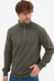 Men's Khaki Standard Fit Regular Cut Cotton Half Zipper Stand Collar Cotton Sweatshirt - 4