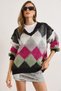 Women's Gray V-Neck Baklava Detailed Oversized Knitwear Sweater Kzk-19001050 - 5