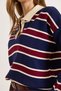 Women's Navy Blue Burgundy Polo Neck Striped Knit Sweater Kzk-19001030 - 4