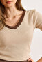 Women's Beige Brown Collar Detailed Fleece-Lined Stretch Fabric Blouse Blz-19002746 - 3
