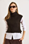 Women's Bitter Brown High Neck Thick Crop Knit Sweater Kzk-19001047 - 3