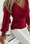 New Season Women's Stoned Degaje Collar Long Sleeve Sandy Fabric Blouse - 4