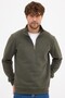 Men's Khaki Standard Fit Regular Cut Cotton Half Zipper Stand Collar Cotton Sweatshirt - 7