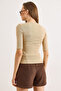 Women's Beige Deep V Neck Double Sleeve Stretchy Cotton Blouse Blz-19002951 - 2
