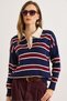 Women's Navy Blue Burgundy Polo Neck Striped Knit Sweater Kzk-19001030