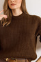 Women's Brown Soft Textured Balloon Sleeve Thick Knit Sweater Kzk-19001037 - 5