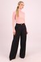 Women's Black High Waist Front Pleated Detail Wide Leg Pants Arm-26K136041 - 2