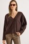 Women's Brown V-Neck Stitching Detail Flowy Thessaloniki Blouse Blz-19003166