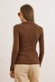 Women's Bitter Brown Polo Neck Zippered Long Sleeve Stretchy Blouse Blz-19003103 - 2