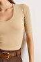 Women's Beige Deep V Neck Double Sleeve Stretchy Cotton Blouse Blz-19002951 - 6