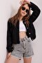 Black Crop Denim Jacket Alc-X3631-Rv - 5
