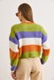 Women's Pistachio Green Striped Soft Textured Crop Knit Sweater Kzk-19001055 - 2