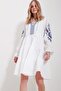 White Embroidered Dress with Inner Lining and Embroidery at the Neckline Alc-X11572 - 4