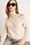 Women's Ecru One-Shoulder Low-Cut Thick Knit Sweater with Accessories Kzk-19001052