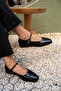 Flue Black Leather Women's Buckle Flat Ballet Flats - 3