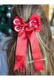 Red Satin Tail Bow with Moon and Star Turkish Flag Pattern Automatic Clip School Holiday Buckle