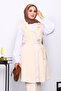 Cream Leather Detailed Belted Vest