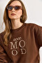 Women's Brown Good Mood Embroidered Fleece-Lined Comfortable Fit Sweatshirt Swt-19000776 - 5