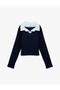 Cotton Long-Sleeve V-Neck T-Shirt with Shirt Collar Detail