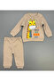 Baby Giraffe Printed Snap Fastener Top and Bottom Two-Piece Casual Set 6-18 Months - 2