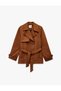 Double-Breasted Faux Suede Trench Coat with Lapel Pocket Detail and Belted Long Sleeves - 3