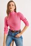 Women's Dark Pink Turtleneck Fleece-Lined Ribbed Knit Sweater Kzk-19000395 - 4
