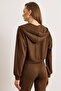 Women's Brown Modal Buttoned Hooded Zippered Flowy Sweatshirt Swt-19000774 - 5